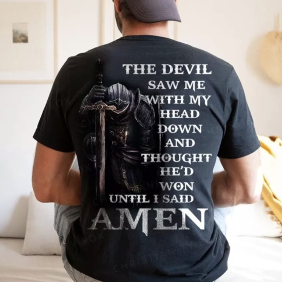 The Devil Saw Me With My Head Down Until I Said Amen Retro T-Shirt Unisex - Picture 1 of 11